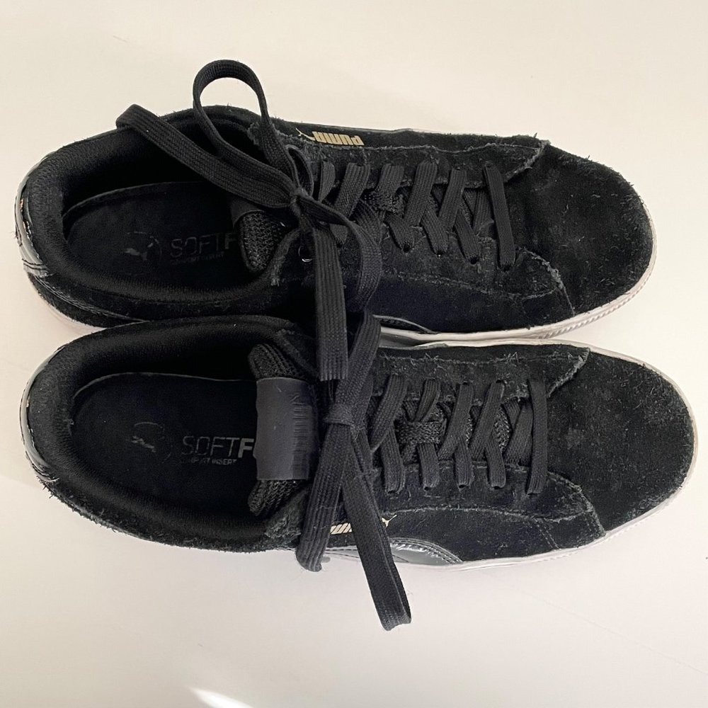 Puma Black Suede Vikky White Platform Low Top Sporty Comfort Leather Sneakers  8 - Picture 6 of 13